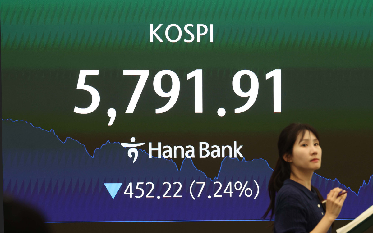▲미국과 이스라엘의 대(對)이란 군사행동 여파에 코스피가 7%대 낙폭을 기록한 3일 서울 중구 하나은행 딜링룸에 코스피 등 시황이 표시되고 있다. 이날 코스피는 전거래일 종가와 비교해 452.22포인트(7.24%) 하락한 5791.91로 거래를 마쳤다. 지난달 20일 이후 최저치다. 코스닥은 전장 대비 55.08포인트(4.62%) 하락한 1137.70으로 마감했다. 서울외환시장에서 원·달러 환율은 전거래일 오후 3시 30분 주간종가 대비 26.4원 오른 1466.1원을 기록했다. 신태현 기자 holjjak@