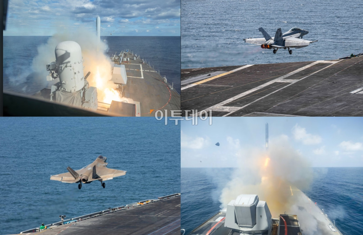 ▲미군 중부사령부가 공개한 소속 함정과 항공모함의 '장대한 분노 작전 (Operation Epic Fury)' 개시 모습. 장대한 분노는 이란을 상대로 한 '공습 및 다영역 전투작전’의 공식 작전명이다. (출처=美중부사령부 미디어)