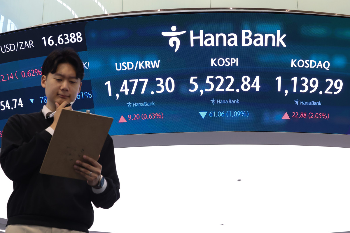 ▲6일 서울 중구 하나은행 본점 딜링룸 현황판에 원·달러 환율, 코스피, 코스닥 지수가 표시돼 있다. (사진=하나은행)