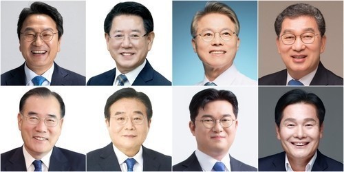 ▲왼쪽 위쪽부터(가나다순) 강기정, 김영록, 민형배, 신정훈, 이개호, 이병훈, 정준호, 주철현 등 전남광주특별시장 민주당 후보군. (사진제공=각 호보군)