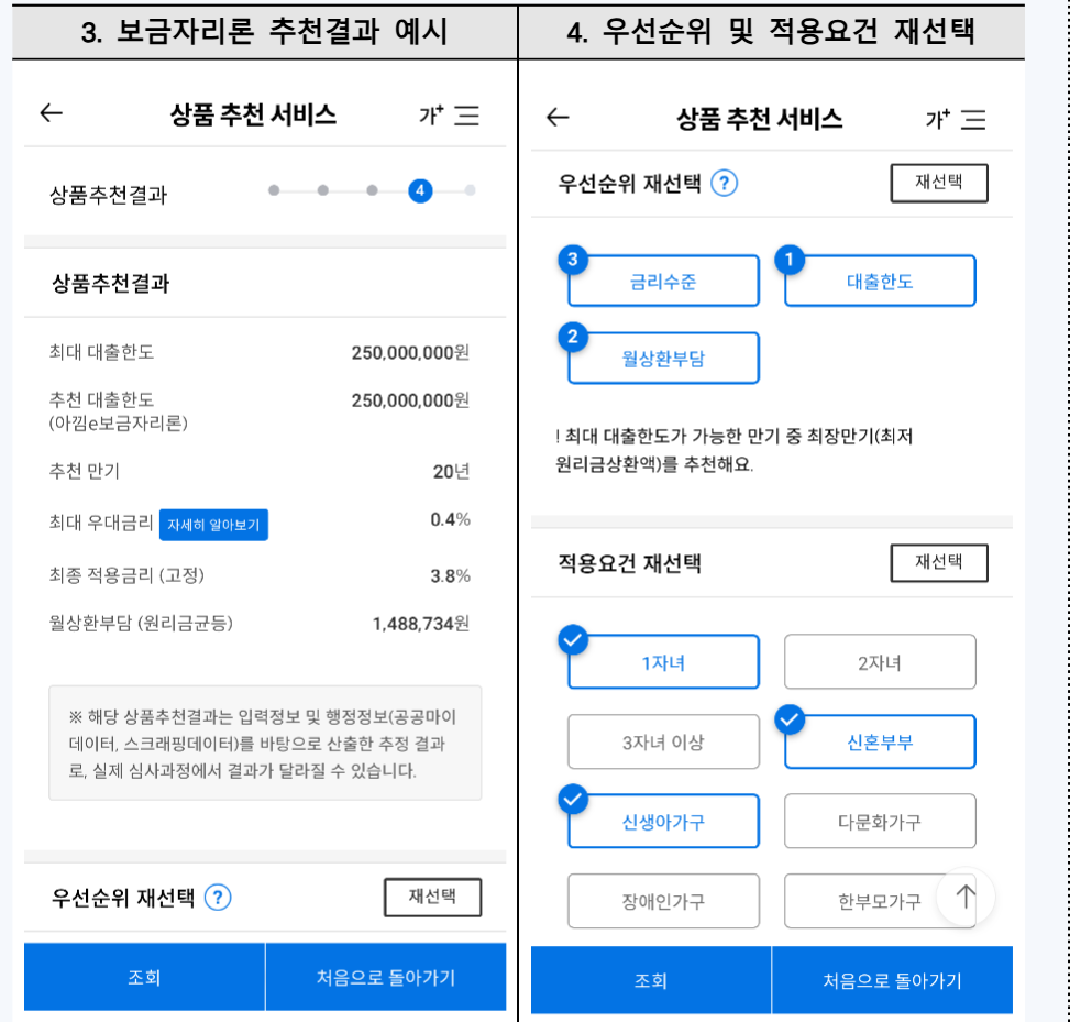 ▲주금공의 고객별 맞춤형 모기지 추천 서비스 이용화면 (사진제공=주금공)