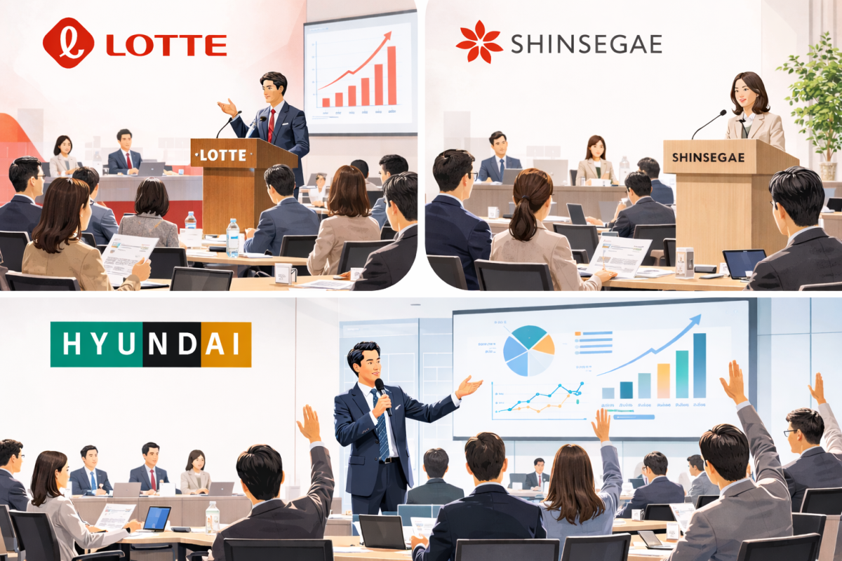 ▲롯데·신세계·현대백화점그룹 등 국내 주요 유통 상장사 주총 시즌이 도래했다. (ChatGPT/무단전재·재배포 금지)