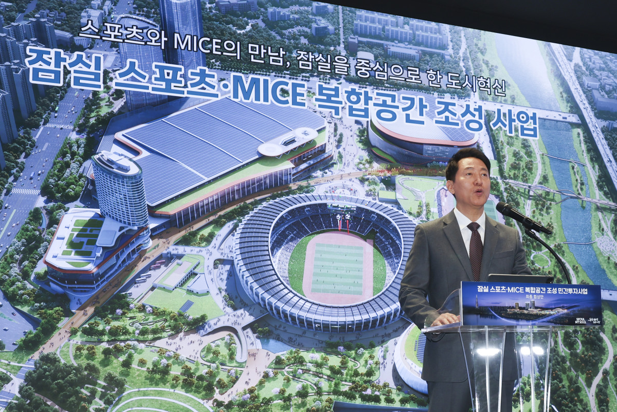 ▲오세훈 서울시장이 11일 서울시청에서 열린 잠실 스포츠 및 MICE 복합공간 조성사업 기자설명회에서 발언하고 있다. 2026.03.11. (뉴시스)