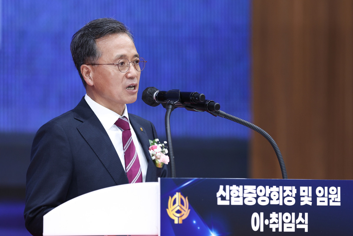 ▲고영철 제34대 신협중앙회장이 취임식에서 취임사를 하고 있다. (사진제공 = 신협중앙회)