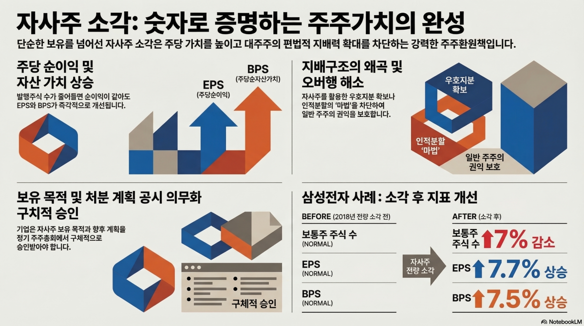 ▲자사주 소각으로 인한 주주환원 제고 등 긍정적 효과. (출처=구글 노트북 LM)