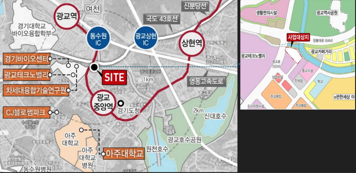 ▲경기주택도시공사(GH)가 건립을 추진하는 광교지구 공공지식산업센터 위치도. (경기주택도시공사(GH))