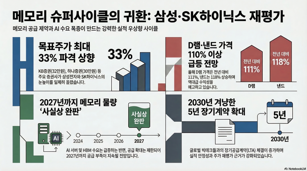 ▲증권가가 삼성, SK하이닉스의 목표주가를 계속 상향하고 있다. (출처=구글 노트북 LM)