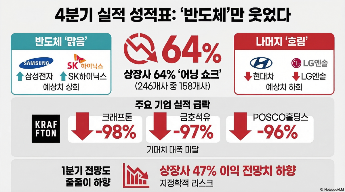 4분기 상장사 10곳 중 6곳 ‘기대치 하회’…반도체만 선방