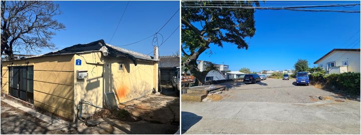 ▲3~5월 제주도가 방치된 빈집 34동을 철거해 임시주차장 등 공공활용 공간으로 조성한 철거 전(왼쪽) 모습과 철거 후 주차장 조성 모습이다. (사진제공=제주도)