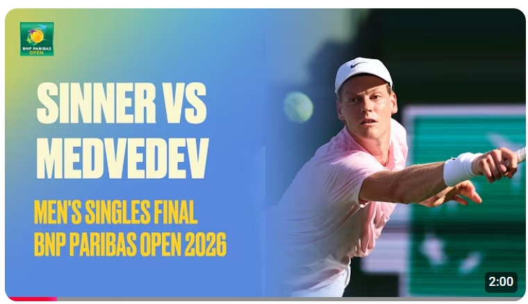 ▲야닉 시너, 인디언웰스 오픈 우승 (출처=유튜브 채널 ' BNP Paribas Open' 캡처)