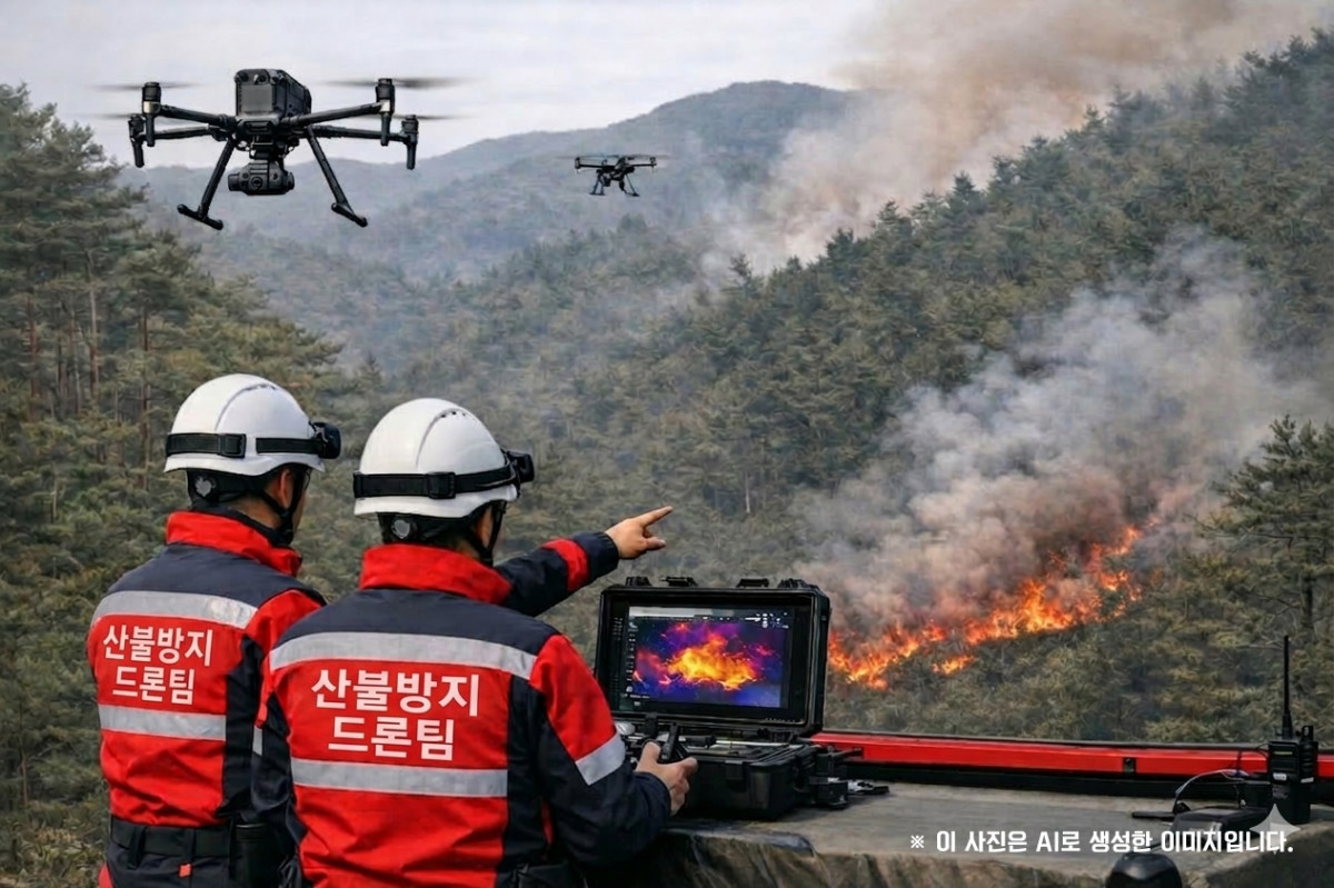 ▲산림청 산하 한국산림재난안전기술공단 ‘산불방지 드론팀’ AI 생성 이미지 (사진제공=산림청)