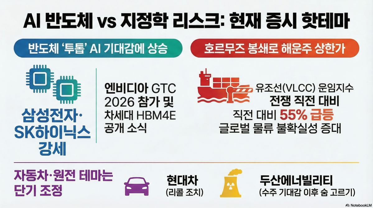 [증시키워드] 삼성전자·SK하이닉스, ‘GTC 기대’ 반도체 ↑⋯흥아해운 상한가