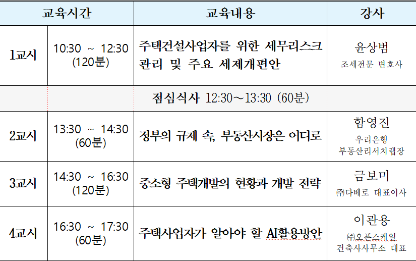 ▲2026 회원사 주택사업 실무교육 일정표. (사진제공=대한주택건설협회)