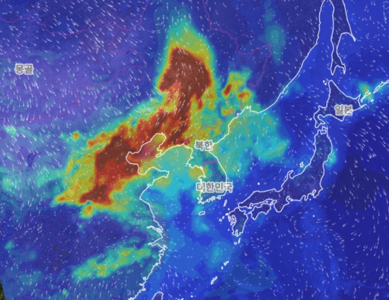▲중국 산불 미세먼지 몰려온다…한반도 '매우 나쁨' (출처=국립환경과학원 누리집 캡처)