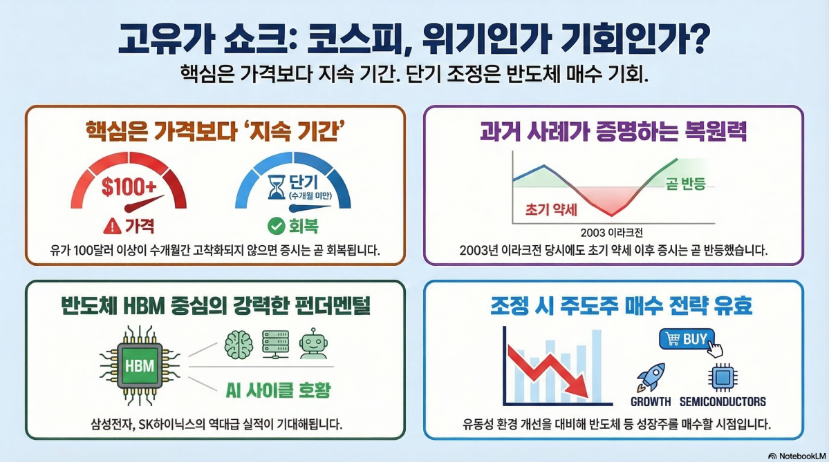 ▲글로벌 AI(인공지능) 투자 사이클의 유례없는 호황 속에 상승가도를 달리던 코스피가 중동발 지정학적 불안에 유가 급등 영향으로 변동성이 큰 장세를 보이고 있다. (구글 노트북LM)
