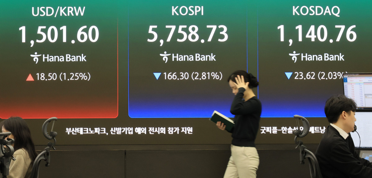 ▲19일 서울 하나은행 본점 딜링룸에 주가 및 환율 정보가 표시되고 있다. (연합뉴스)