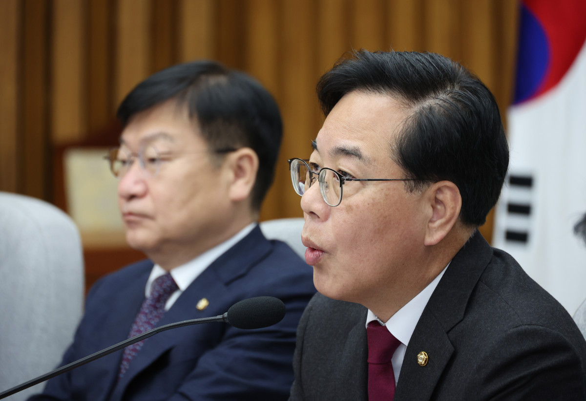 ▲송언석 국민의힘 원내대표가 20일 오전 서울 여의도 국회에서 열린 원내대책회의에서 발언을 하고 있다. (사진=뉴시스)