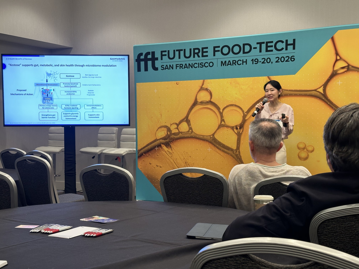 ▲미래 푸드 테크 콘퍼런스 (Future Food-Tech 2026)에서 차세대 결정형 식이섬유 소재를 소개하고 있다. (사진제공=삼양사)