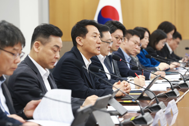 ▲오세훈 서울시장이 23일 오전 서울시청 기획상황실에서 열린 에서 발언하고 있다. (연합뉴스)