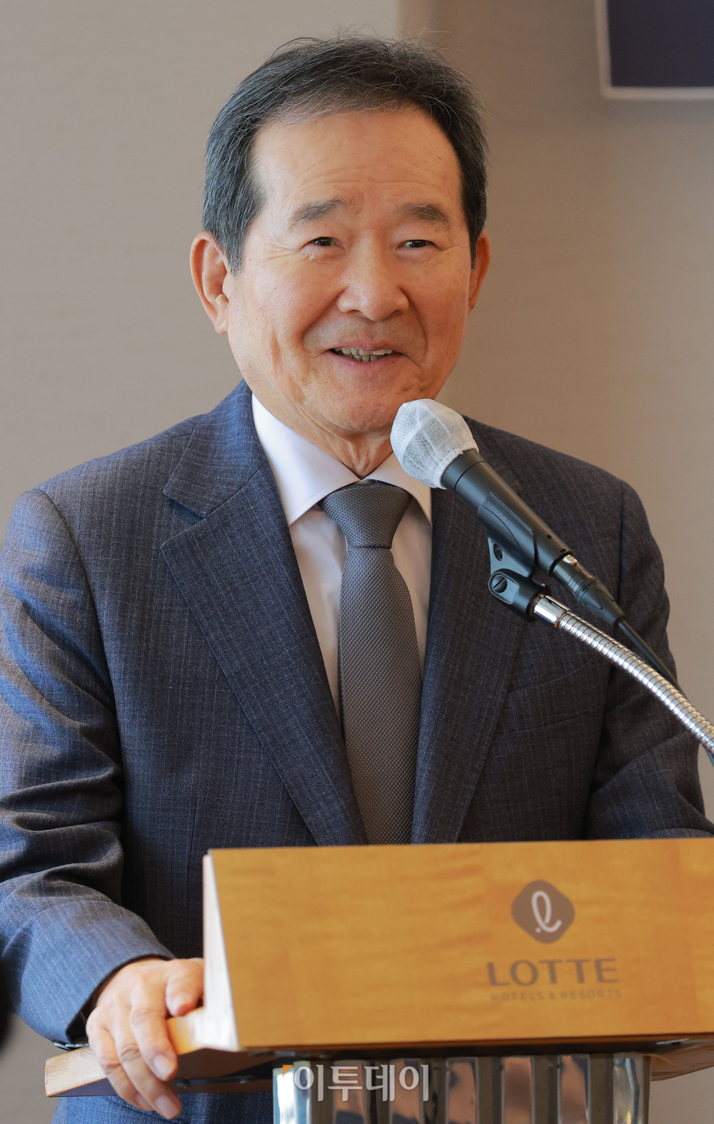 ▲정세균 전 국무총리가 26일 서울 중구 롯데호텔에서 열린 독립운동가 최재형 기념사업회 기금 후원회 발족식에서 격려사를 하고 있다. 고이란 기자 photoeran@