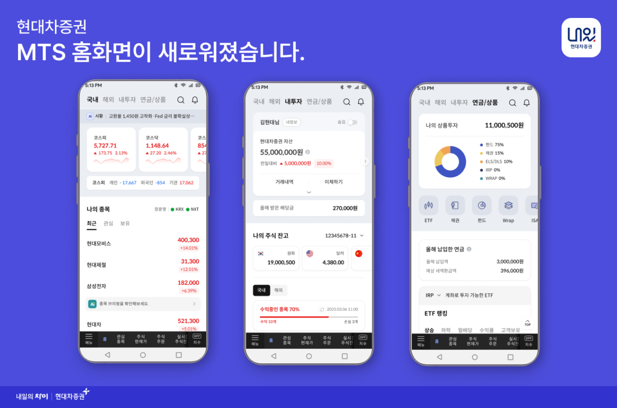 ▲현대차증권 MTS 홈화면. (이미지=현대차증권)