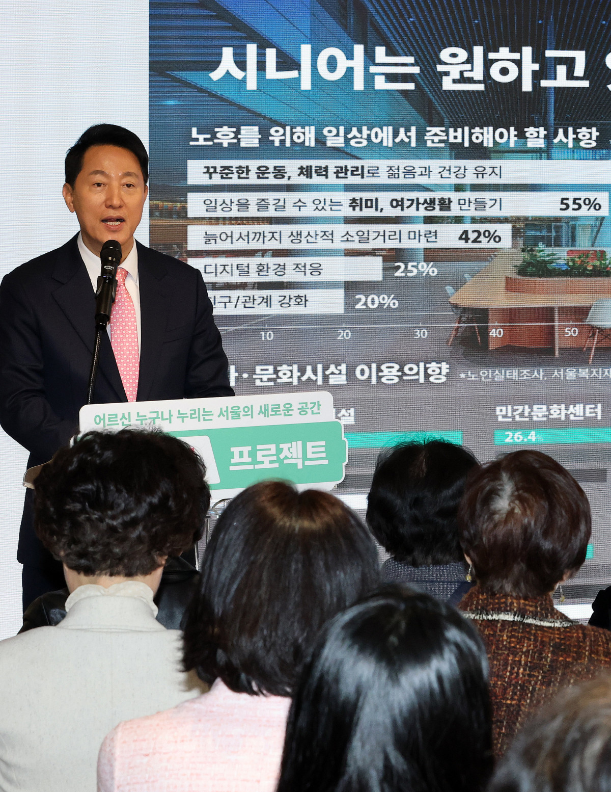 ▲오세훈 서울시장이 30일 서울 서초 시니어플라자에서에서 열린 '어르신 활력충전 프로젝트 현장설명회'에 참석, 인사말을 하고 있다. (연합뉴스)