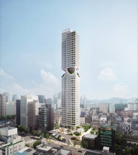 ▲서울시가 역세권 간선도로변 복합개발 첫 대상지로 선정한 강남구 청담동 프리마호텔의 개발 조감도. (서울시 제공.)
