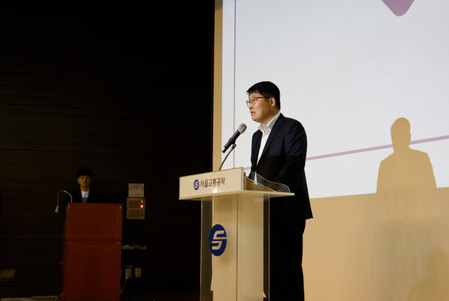▲김태균 사장이 31일 '안전·서비스 향상을 위한 소통과 협업 워크숍'에서 발언하고 있다. (사진제공=서울교통공사)