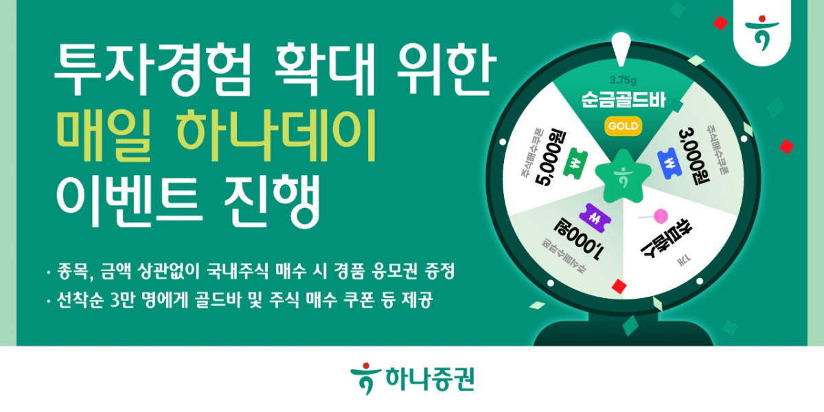 ▲하나증권은 국내주식 거래 손님을 대상으로 경품을 증정하는 ‘매일 하나데이 이벤트’를 4월 30일까지 진행한다고 2일 밝혔다. (제공=하나증권)