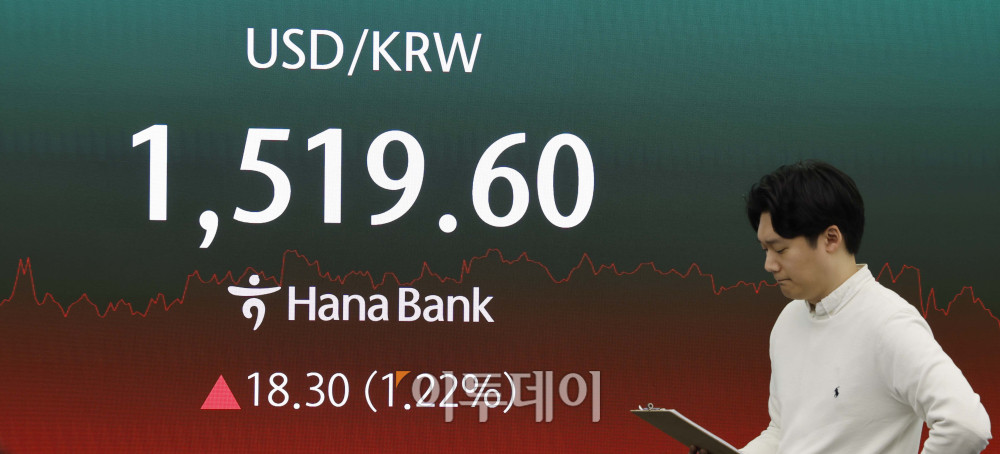 ▲2일 도널드 트럼프 미국 대통령의 연설로 중동전쟁의 종전 기대감이 꺾이면서 국내 증시에서 급락장이 펼쳐졌다. 이날 서울 중구 하나은행 딜링룸 전광판에 코스피 지수가 전 거래일보다 244.65포인트(4.47%) 하락한 5234.05를 나타내고 있다.  코스닥지수는 전 거래일보다 59.84포인트 (5.36%)하락한 1056.34에 거래를 마감했다. 원·달러 환율은 오후 3시 30분 기준 전 거래일보다 18.4원 오른 1519.7원으로 집계됐다. 김예연 인턴기자 kimye@