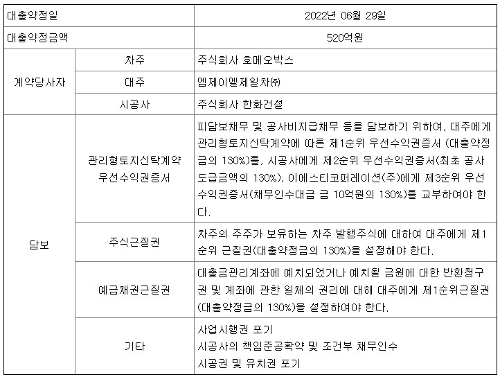 ▲호메오박스 리파이낸싱 대출약정 관련 담보 및 지급보증 사항. (출처=금감원 전자공시)