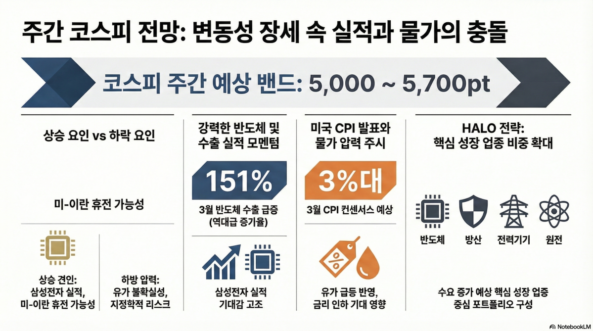 ▲코스피지수 주간 예상 밴드는 5000~5700다. (출처=구글 노트북 LM)
