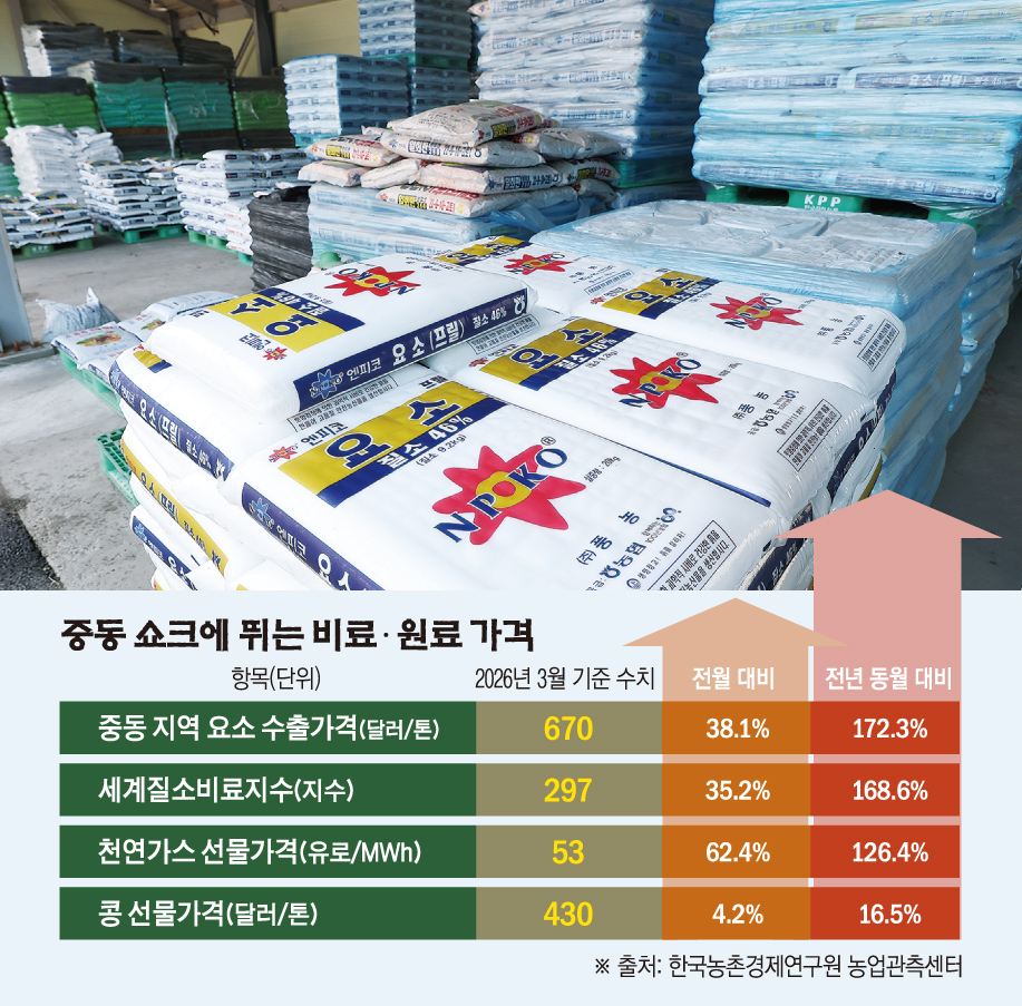 ▲중동 쇼크에 뛰는 비료·원료 가격 (이투데이 그래픽팀=손미경 기자)