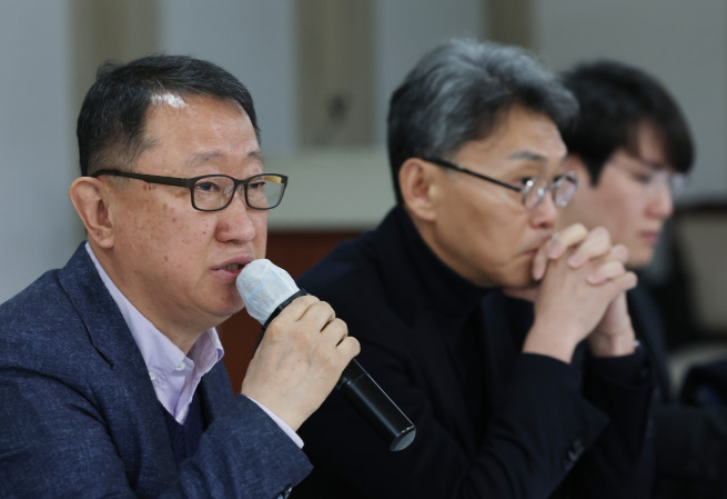 ▲7일 서울 영등포구 중소기업중앙회에서 개최된 기술 탈취 피해 중소기업 기자간담회에서 심재용 엔이씨파워 대표가 입장을 발표하고 있다. (연합뉴스)