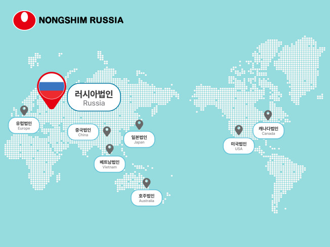 ▲농심 해외법인 세계지도 이미지. (사진제공=농심)