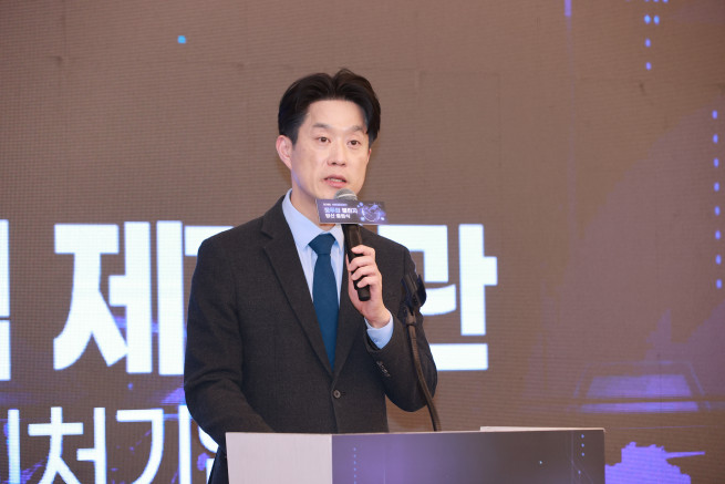 ▲노용석 중소벤처기업부 제1차관이 8일 서울 용산구 전쟁기념관에서 열린 ‘모두의 챌린지 방산’에 참석하여 인사말씀을 하고있다. (사진출처=중소벤처기업부)