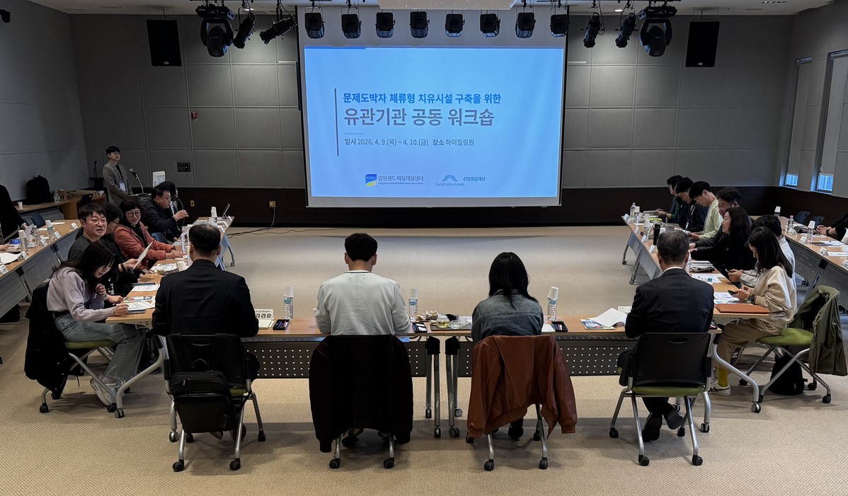 ▲강원 영월 하이원리조트에서 열린 워크숍에서 관계자들이 체류형 치유시설 구축 방안을 논의하고 있다. (사진제공=강원랜드)