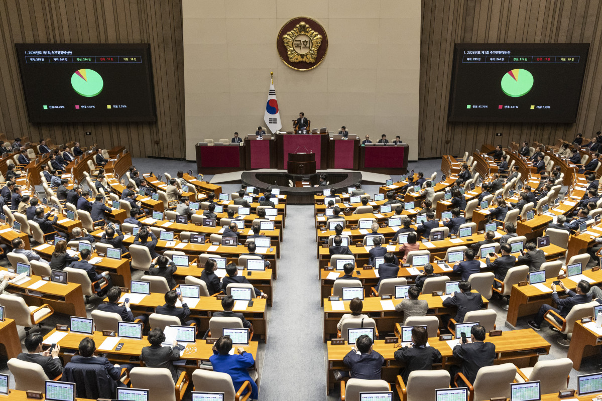 ▲10일 국회에서 열린 본회의에서 정부가 제출한 '26.2조' 규모의 추가경정예산이 통과되고 있다. (연합뉴스)