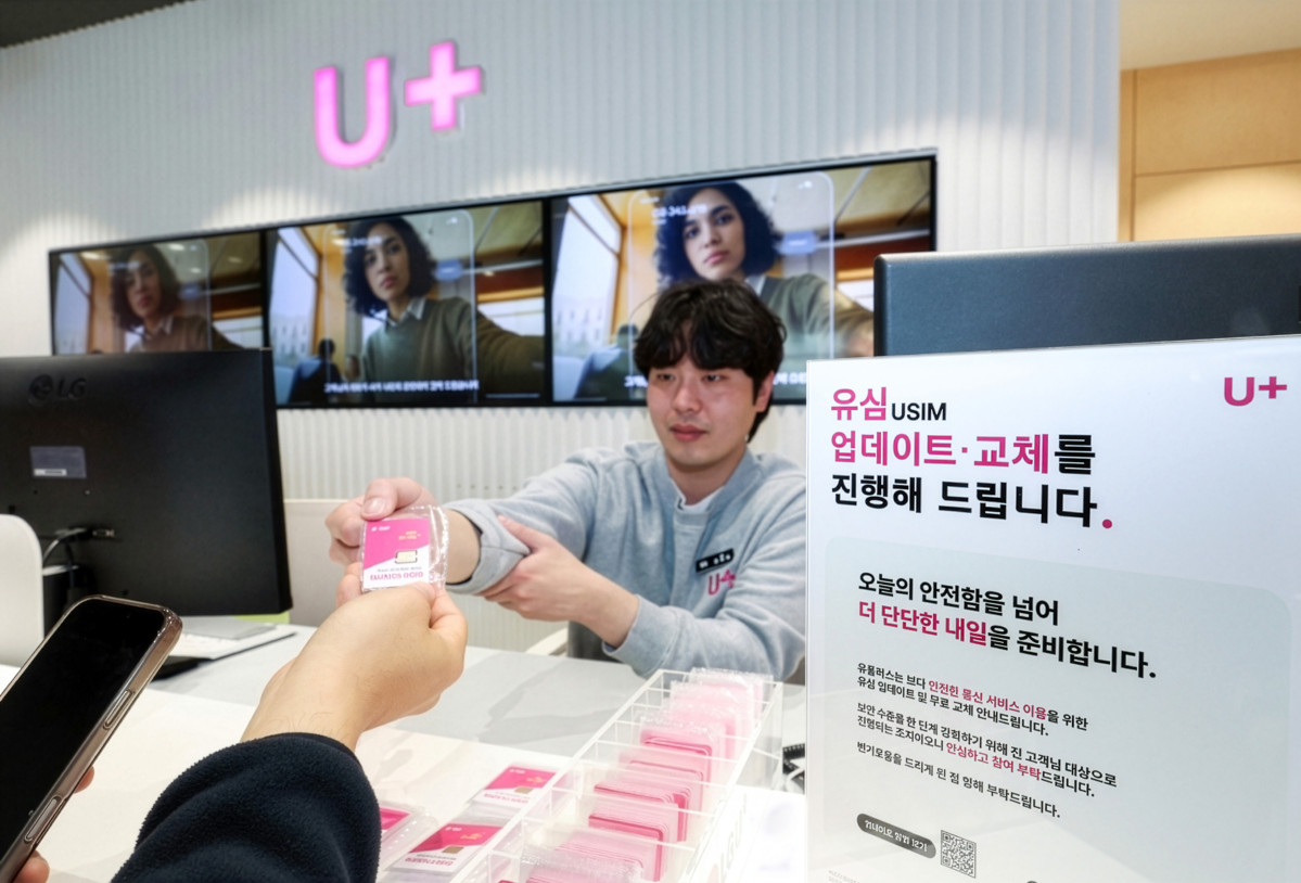 ▲LG유플러스는 고객에게 보다 안전한 통신 서비스를 제공하기 위해 13일부터 전 고객을 대상으로 유심(USIM) 업데이트 및 무료 교체를 시작한다고 밝혔다. 사진은 LG유플러스 매장에서 고객에게 유심 무료 교체 방법을 안내하는 모습. (사진=LG유플러스)