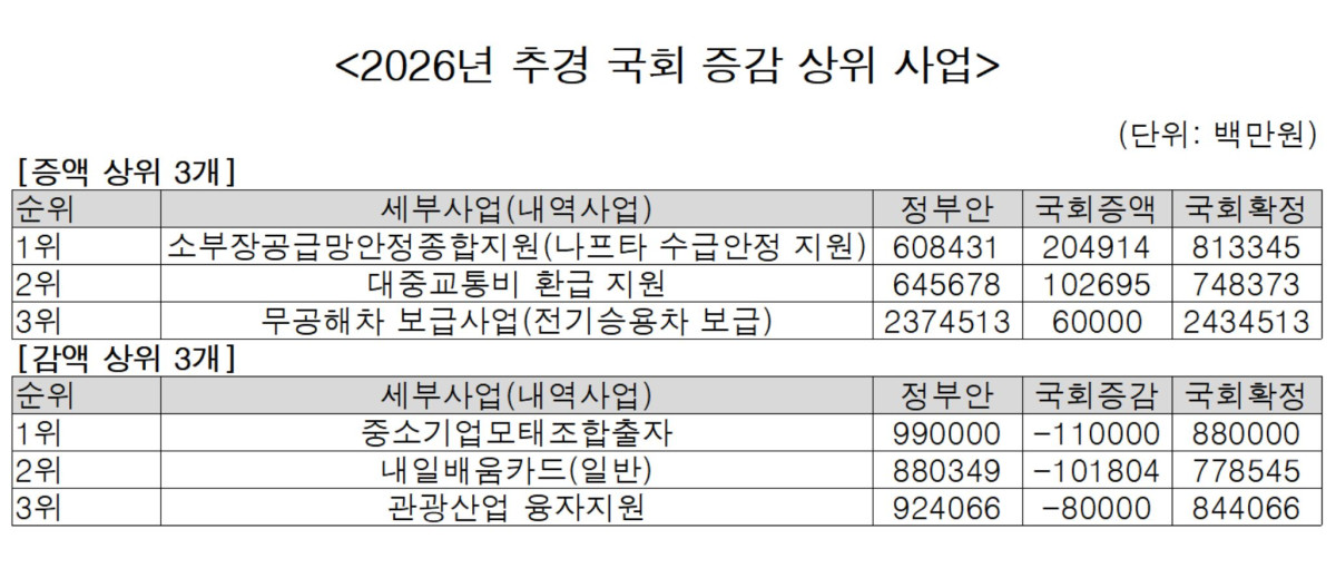 ▲추경 국회 주요 증감 사업 (나라살림연구소)