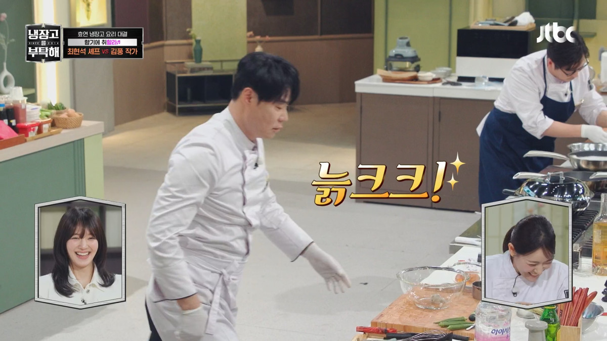 ▲JTBC ‘냉장고를 부탁해’ 방송 화면. 최현석 셰프를 향한 ‘늙크크’ 자막이 쓰였는데, 나이 듦을 희화화 하기 위한 연출로 해석된다. (JTBC '냉장고를 부탁해' 명장면클립 화면 갈무리.)