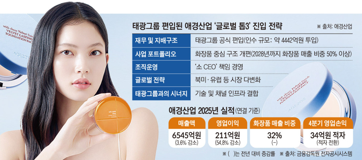 ▲태광그룹 편입된 애경산업 '글로벌 톱3' 진입 전략 (이투데이 그래픽팀=손미경 기자)