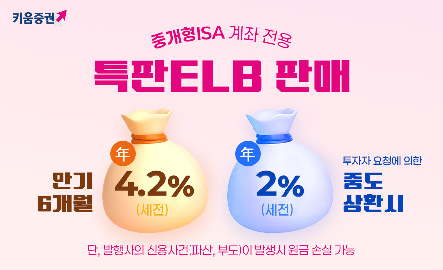 ▲키움증권, 중개형 ISA 계좌 전용 특판 ELB 판매. (출처=키움증권)