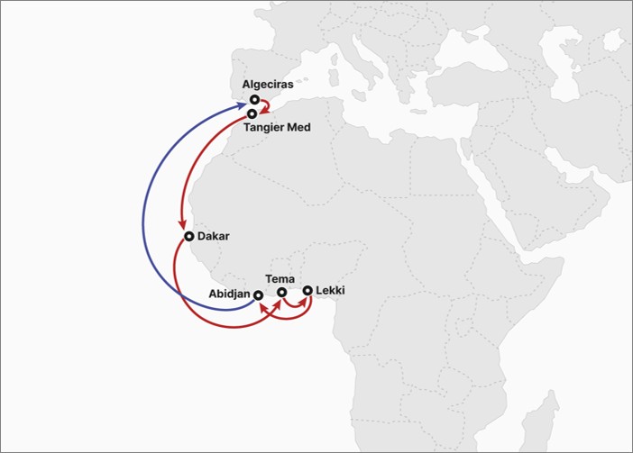 ▲MA2(Mediterranean West Africa) 서비스. (사진=HMM)