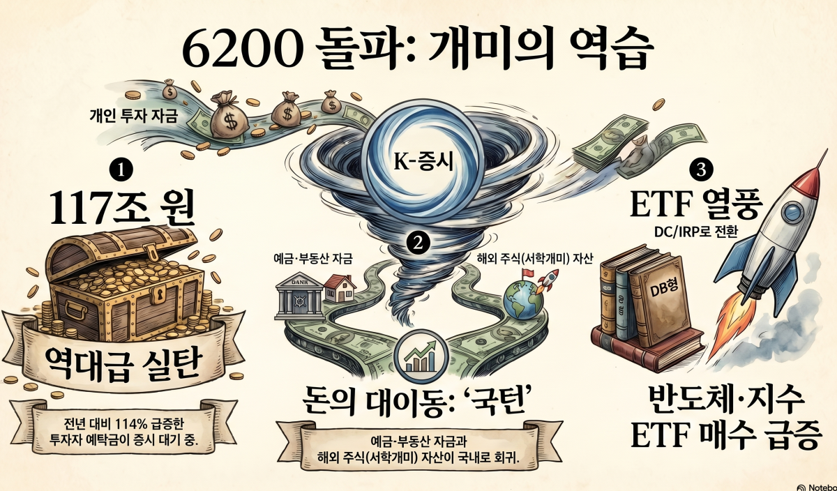 6200 재돌파 동력은 예금ㆍ부동산ㆍ퇴직연금⋯‘K증시’로 향하는 개미 자금