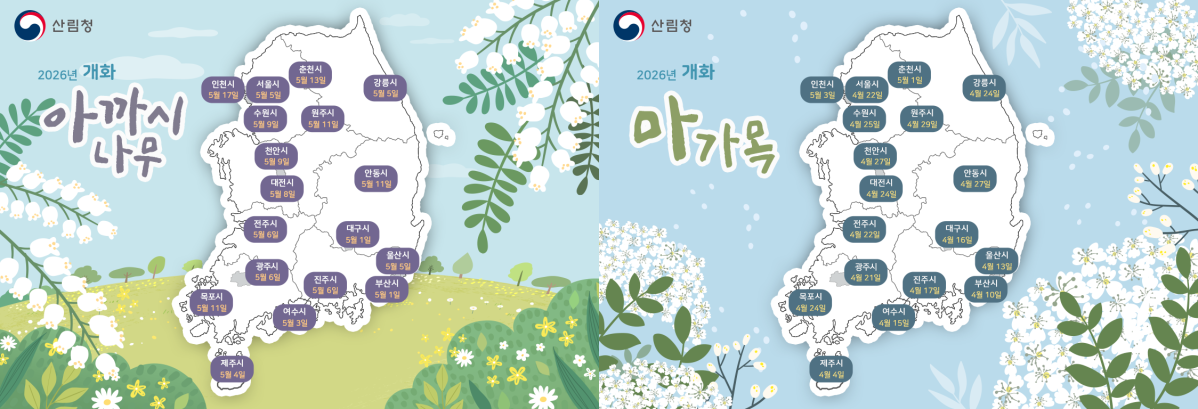 ▲국립산림과학원이 공개한 개화 시기 예측 지도 (산림청)