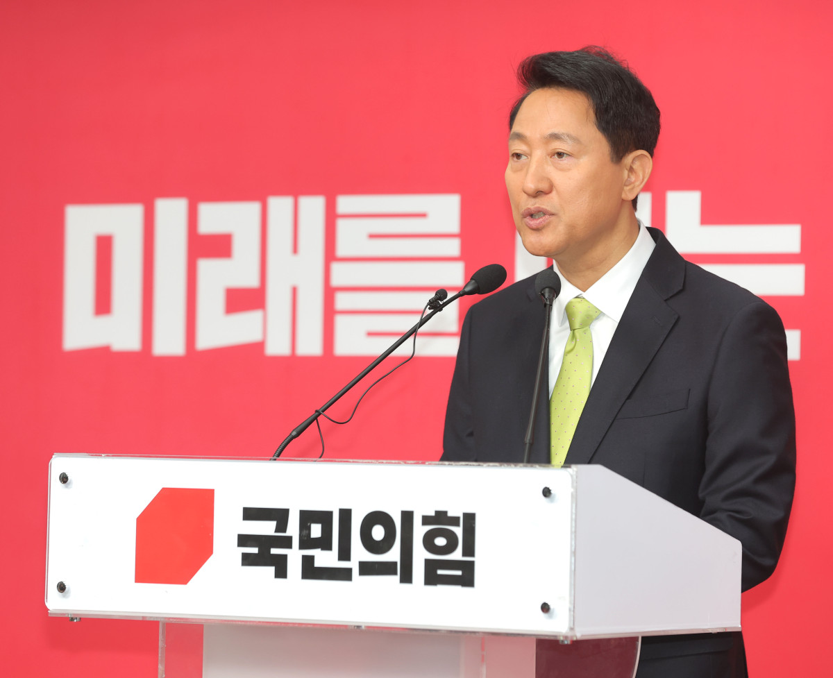 ▲6·3 지방선거 국민의힘 서울시장 후보로 확정된 오세훈 서울시장이 18일 서울 여의도 국민의힘 당사에서 기자회견을 하고 있다. (연합뉴스)