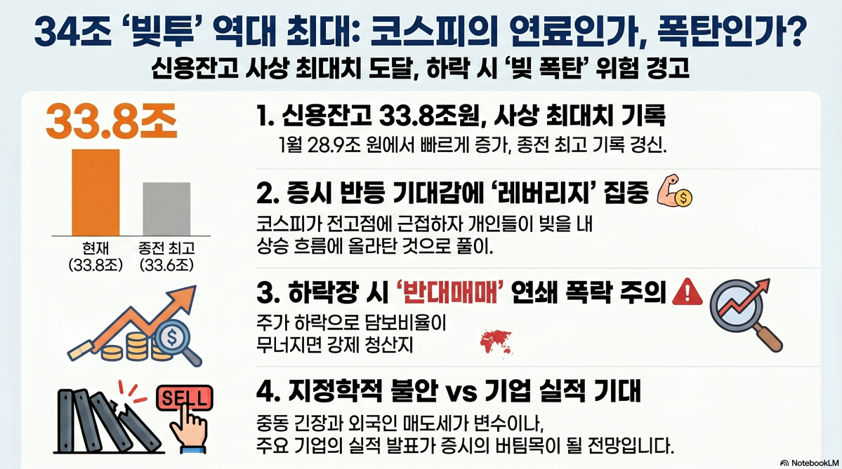 이투데이 - 신용잔고 34조 사상 최대…코스피 최고치 기대 속 커진 ‘빚 폭탄’ 경계