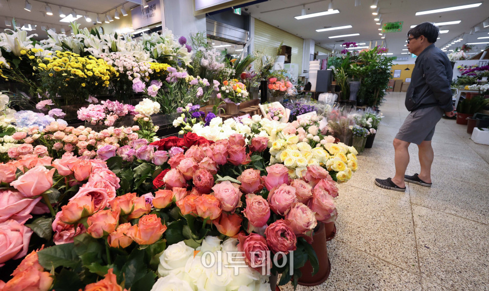 ▲22일 서울 양재 꽃시장을 찾은 시민들이 화훼 상품을 살펴보고 있다. 중동전쟁으로 인한 고물가 여파로 시장은 한산한 모습이다. 김예연 인턴기자 kimye@
