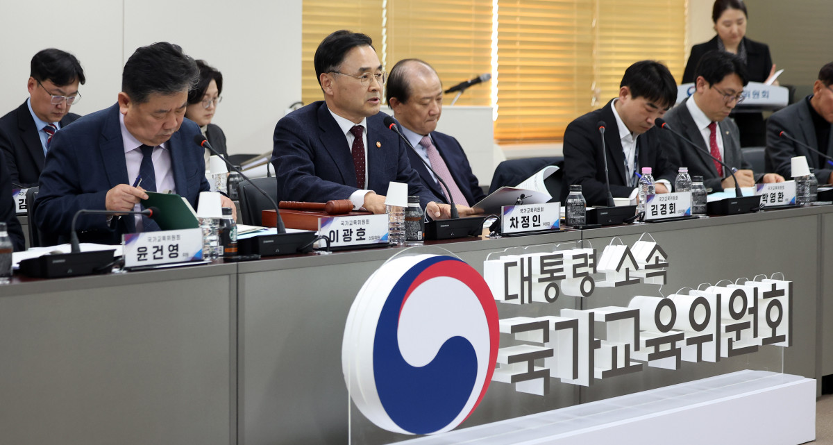 ▲차정인 국가교육위원장이 지난달 12일 서울 종로구 정부서울청사에서 열린 국가교육위원회 제66차 회의에서 모두발언을 하고 있다. (뉴시스)